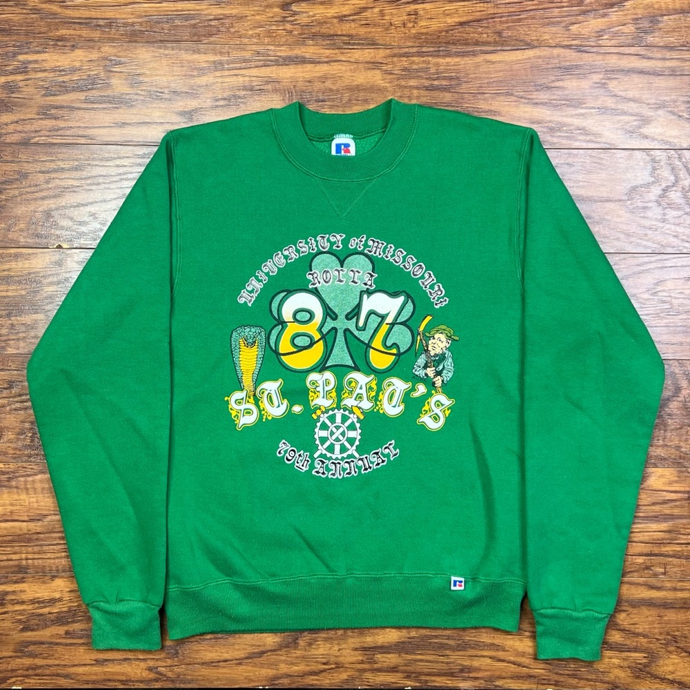 VINTAGE 1987 UNIVERSITY OF MISSOURI ROLLA ST PATRICK'S DAY USA 80s SWEATSHIRT